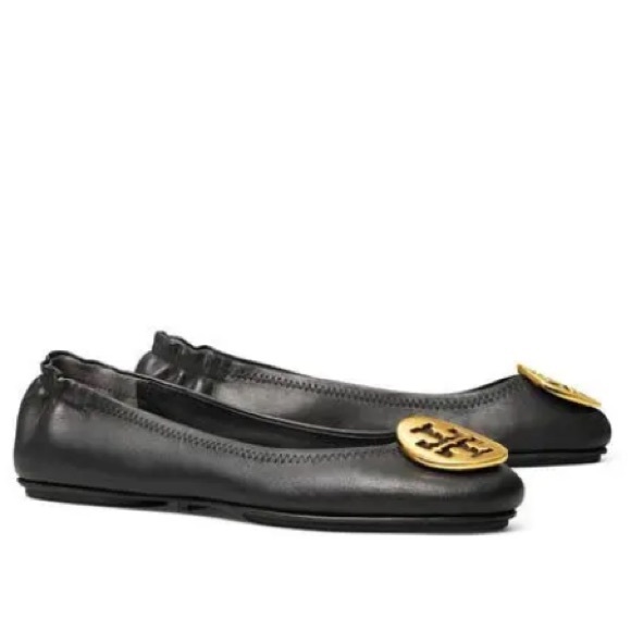 Tory Burch Black Leather Ballet Flat Black and Gold women’s size 6.5. - Picture 1 of 7